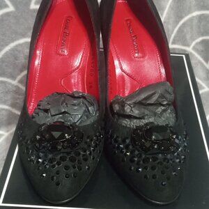 Cesare Paciotti Black Red Suede Heels Pumps Sz EU 36 US 6 Rhinestones VTG Luxury